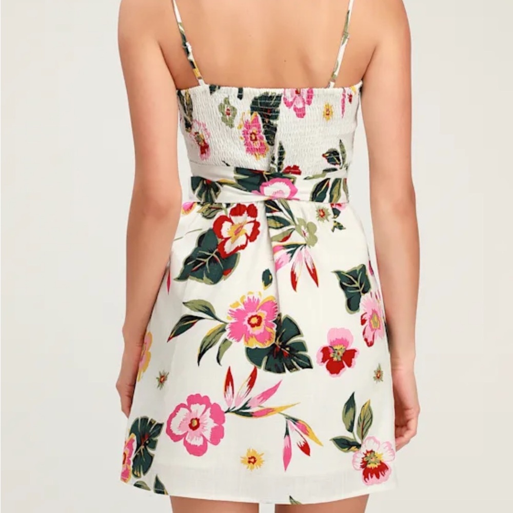 J.O.A. Tropical Breeze White Floral Print Mini Dress, Size Medium - Picture 4 of 8